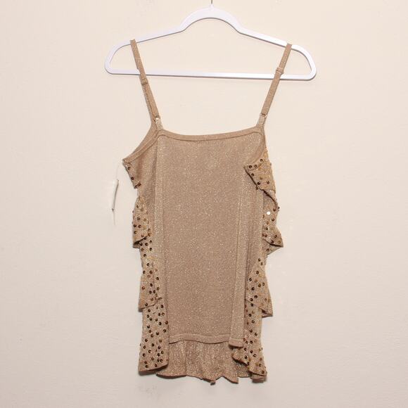 NEW INC Gold Sequin Ruffle Tank Top Size Medium - Picture 2 of 9